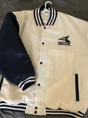 Fanatics Chicago White Sox MLB Men's Satin Full-Snap Jacket White/Navy 5XL